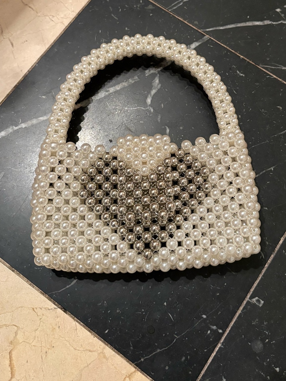 Handmade heart pearl beads purse